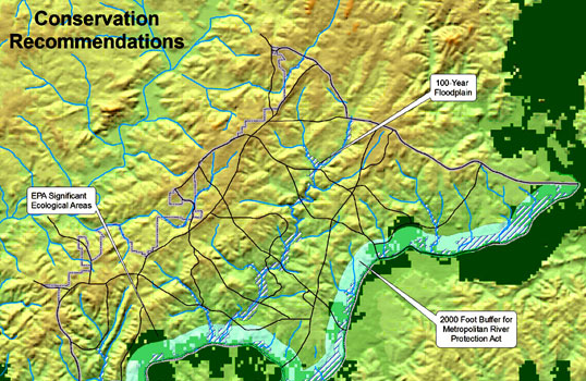 Conservation recommendations map of Johns Creek greenway network