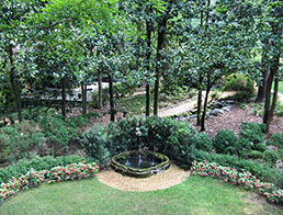 North garden features fountain designed by Monroe's Landscape and Nursery Co.